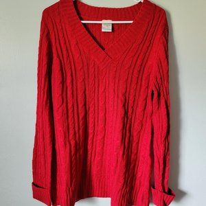 Inked and Faded Red Sweater Women's XL Long Sleeve V Neck